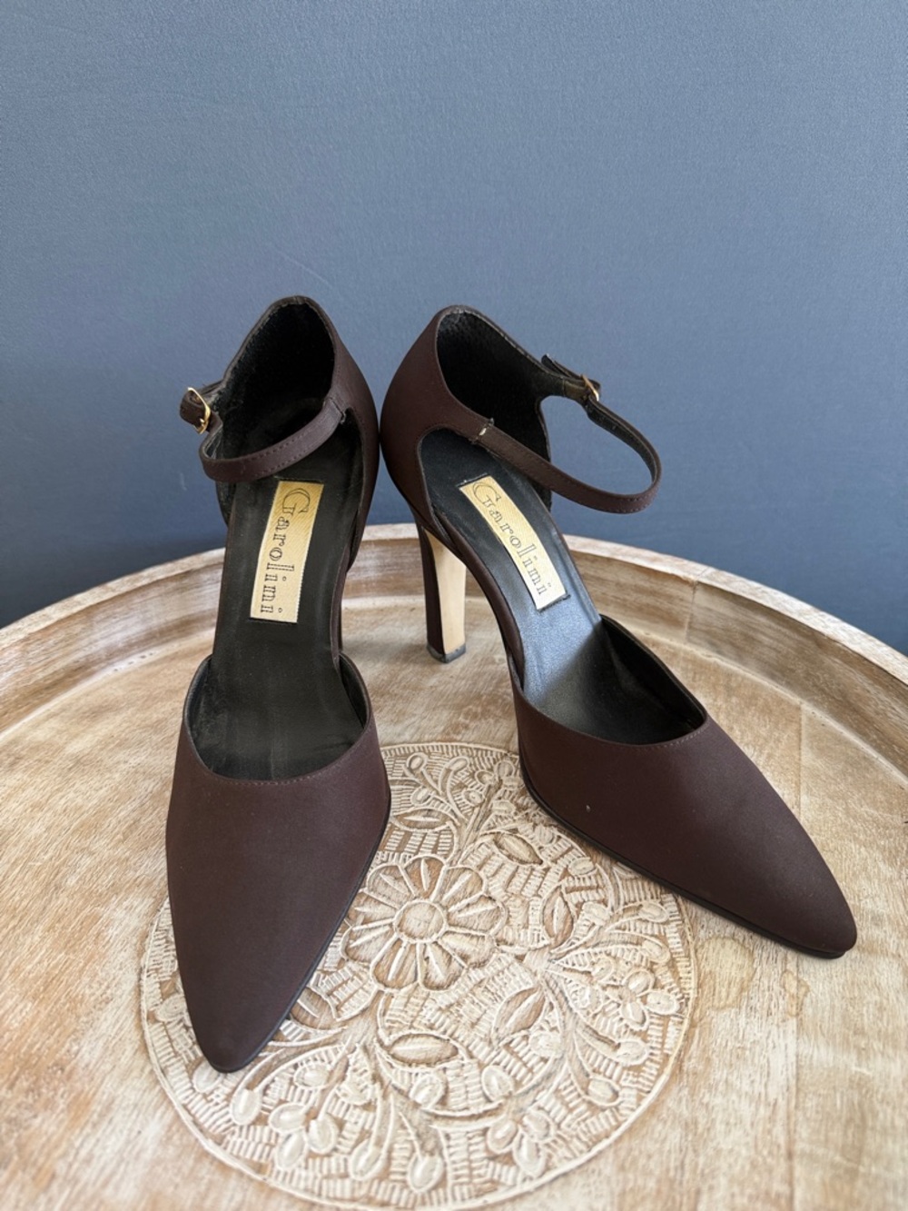 Garolini Brown Pointed-Toe Ankle-Strap Heels